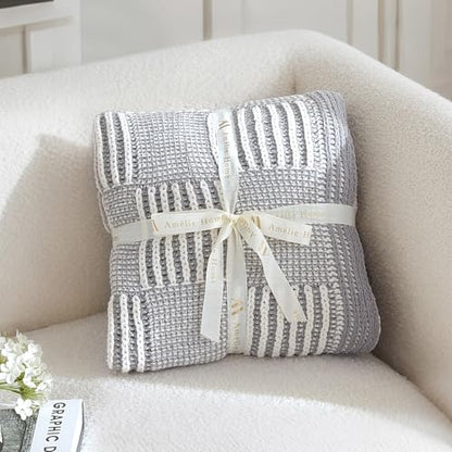 Amélie Home Checkered Chenille Knit Throw Blanket for Couch, Gray 50"x60" - color: Checkered Gray, size: 50" X 60"