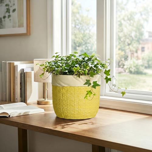 8 Inch Pots for Plants, Ceramic Planter, Round Planter, Yellow - color: Yellow, size: 8 Inch
