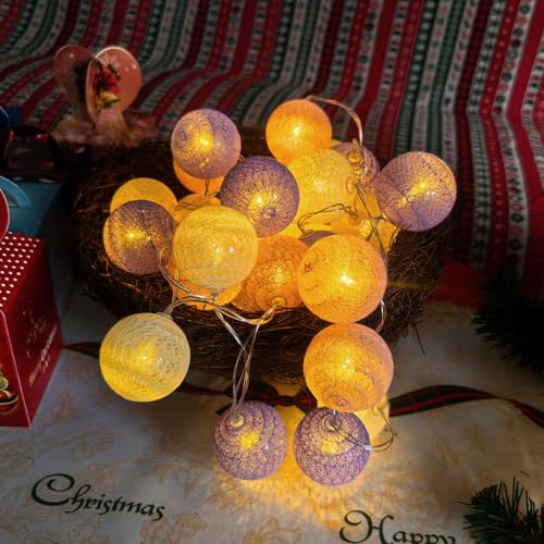 Gardeningwill 3M/10Ft 30 Purple White Ball LED Xmas Wedding Battery Operated String Fairy Light - color: Purpel White