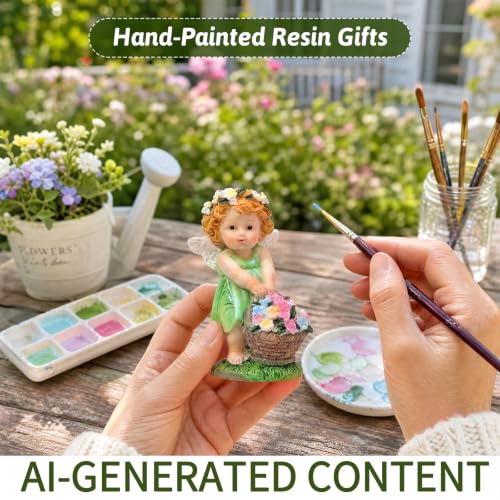 XJar Garden Fairy Figurine, Hand Painted Resin Yard Decor Statue - color: Flower Fairy Gardener-green