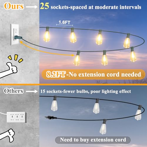 Brightever 50FT Outdoor String Lights 27 Bulbs, Waterproof Patio Lights - color: Green Wire Warm White, size: 50FT