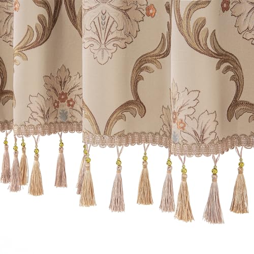 Loom and Mill Luxury Damask Floral Valances for Windows,Light Khaki,54"x18" - color: Mika-light Khaki