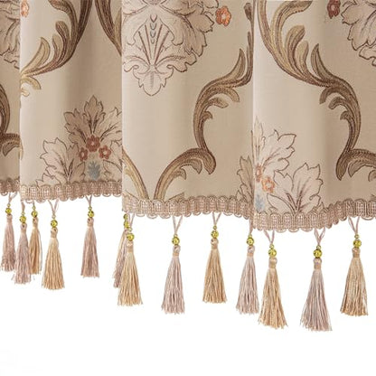Loom and Mill Luxury Damask Floral Valances for Windows,Light Khaki,54"x18" - color: Mika-light Khaki