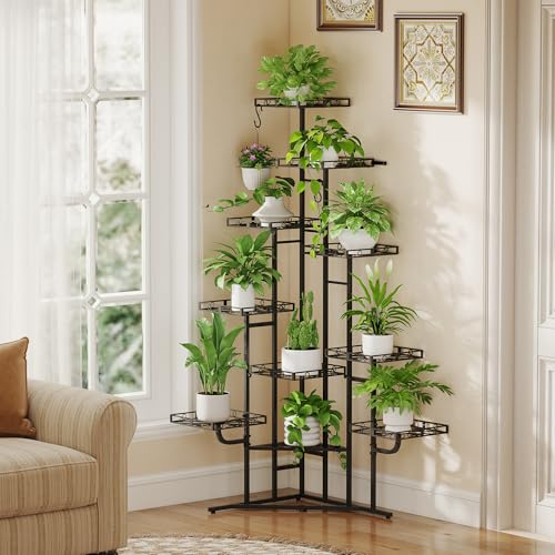 Quikraen 58" Tall Plant Stand Indoor,Multiple Tiers Corner Plant Shelf for Corner,10-Tier Large Metal Flower Holder, Plant Rack for Home Decor, Patio (Black) - color: Black, size: 10-Tier