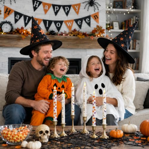 Cute Halloween Decor Indoor, Halloween Flameless Taper Ghost Candles, 6Pc