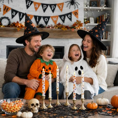Cute Halloween Decor Indoor, Halloween Flameless Taper Ghost Candles, 6Pc