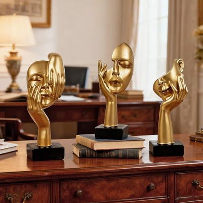 3 Pcs Thinker Statue,Modern Home Sculptures,Figurine for Bookshelf - color: 3 Pcs Gold-2