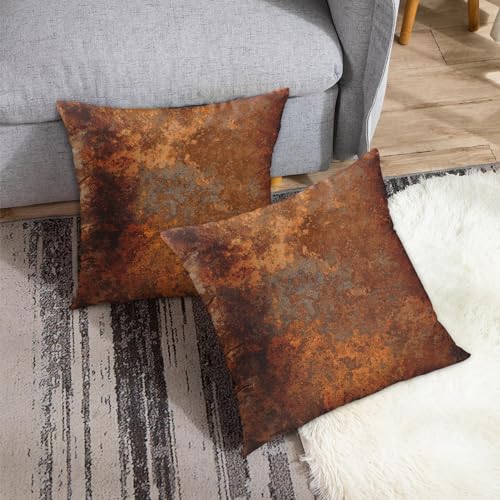 Emvency Throw Pillow Covers Set of 2, 16 x 16 Inch, Rustic Rusty Metal | Copper Brown Outdoor Decorative Square Pillow Cases Couch Cushion Case for Couch Bed Sofa Living Room Home Decor - size: 16" x 16" (Pack of 2)