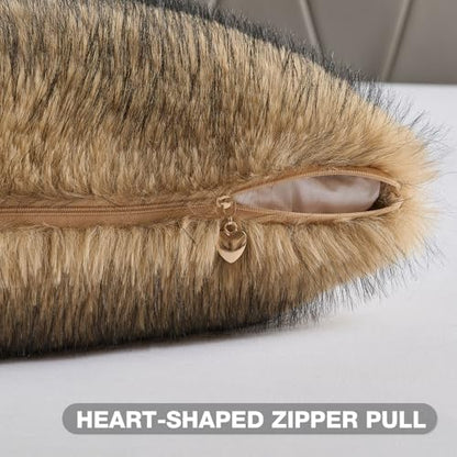 FUTEI Pack of 2 Faux Raccoon Fur Throw Pillow Covers 45 x 45 cm, Tawny - color: Tawny
