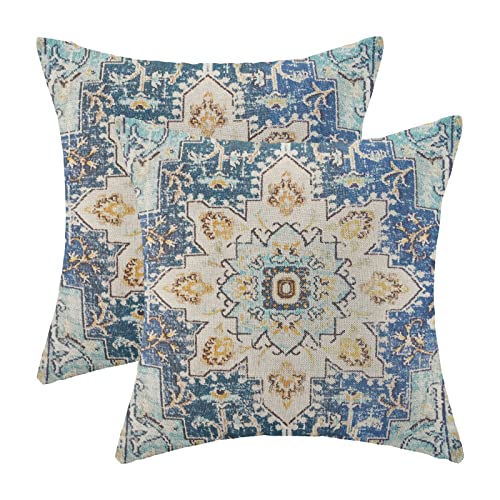 Blue Yellow Carpet Pattern Boho Pillow Covers 16x16 Set of 2 - color: Boho-6, size: 16" x 16" (Pack of 2)