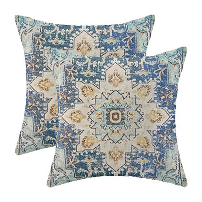 Blue Yellow Carpet Pattern Boho Pillow Covers 16x16 Set of 2 - color: Boho-6, size: 16" x 16" (Pack of 2)