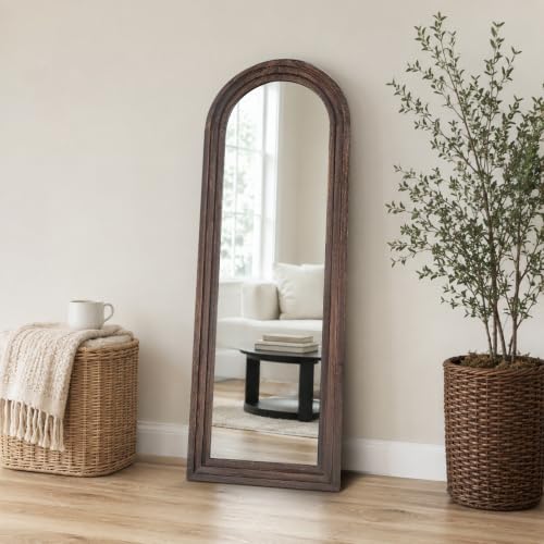 58x22 Arched Full Length Mirror, Solid Wood 3 Layer Frame, Brown - color: Brown-3 Layer-ar Frame, size: 57.9"L x 21.9"W