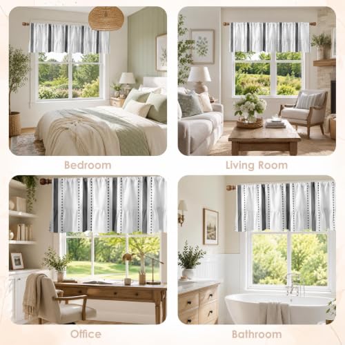 Emvency Valances for Windows, Line Ruffle Hem 2 Pack 52x18 Inch Geometric - color: Grey