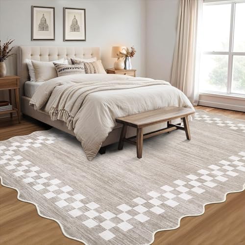 GarveeHome 4x6 Area Rug Small Washable Living Room Rug Scalloped Rug - color: Scalloped Fog/Ivory, size: 4' x 6' (Rectangular)