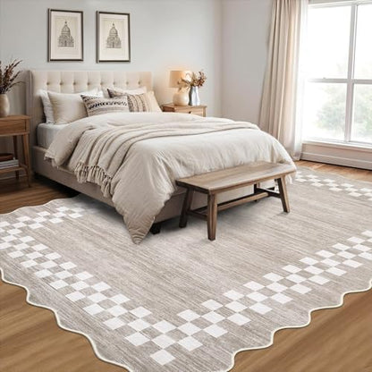 GarveeHome 4x6 Area Rug Small Washable Living Room Rug Scalloped Rug - color: Scalloped Fog/Ivory, size: 4' x 6' (Rectangular)