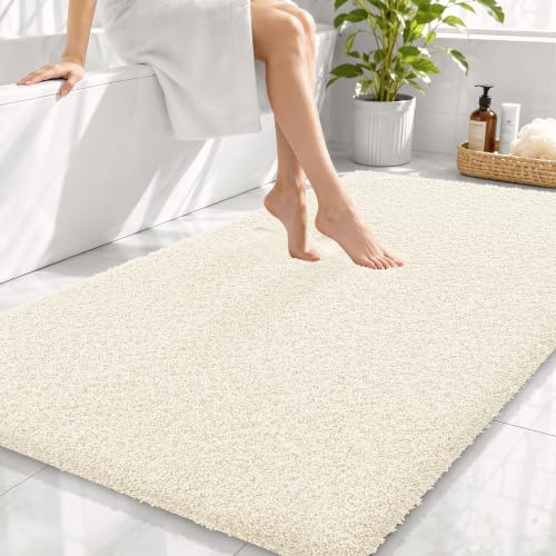 OLANLY Microfiber Large Bathroom Rugs 44x32, Soft Absorbent Bath Mat, White - color: White, size: 44" X 32"