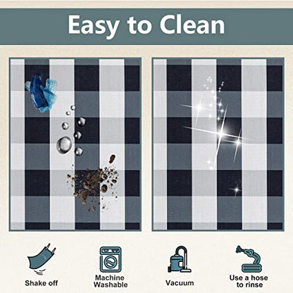 Carvapet Washable 17"x48"+17"x24" Kitchen Rug Set - color: Black & White Buffalo