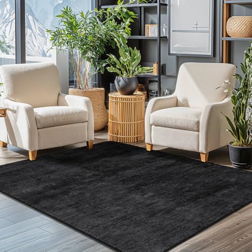 4x6 Washable Area Rug, Black Solid Area Rugs for Living Room & Bedroom - color: Black, size: 4' x 6' (Rectangular)