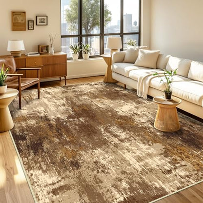 RELEANY Washable 3'x5' Abstract Area Rug for Living Room Brown Tan - color: Brown/Tan, size: 3' x 5' (Rectangular)