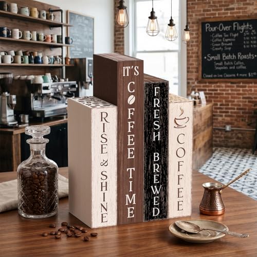 Xuhal 4 Pcs Coffee Bar Decorations,Wooden Coffee Table Accessories Rustic - style: Coffee