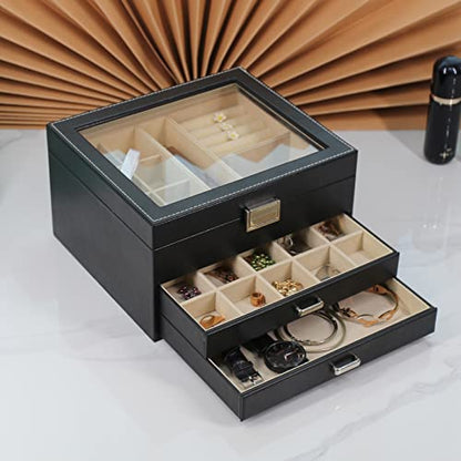 BOOVO Clear Lid Jewelry Box,3 Layers Jewelry Organizer (Black, 3 Layer) - color: Black, size: 3 Layer