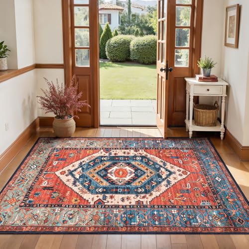 SERISSA 3x4 Washable Non Slip Boho Area Rug for Entryway，Rust - color: Rust/Multi, size: 3' x 4' (Rectangular)