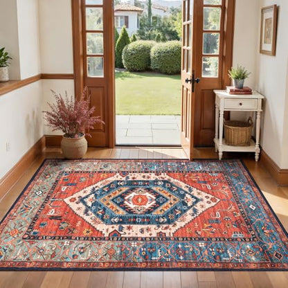 SERISSA 3x4 Washable Non Slip Boho Area Rug for Entryway，Rust - color: Rust/Multi, size: 3' x 4' (Rectangular)
