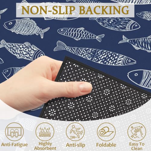 Blue Fish Coir Bath Mat Rug, Door Mat Doormat Entrance Non-Slip Bathroom Rugs for Entryway Bathroom Kitchen 17 x 30 Inch - color: Blue Fish Coir