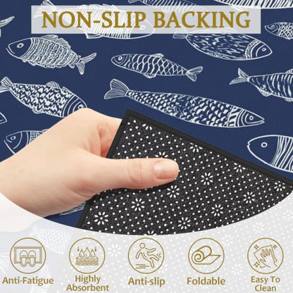 Blue Fish Coir Bath Mat Rug, Door Mat Doormat Entrance Non-Slip Bathroom Rugs for Entryway Bathroom Kitchen 17 x 30 Inch - color: Blue Fish Coir