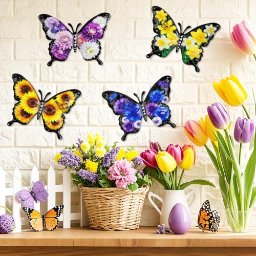 Metal Butterfly Wall Art Flower Print Butterflies Outdoor Fence Decor