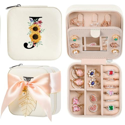 AYGXU Travel Jewelry Box for Women and Girls - Small Case With Initial A-Z - Teacher Gifts - color: white, size: J