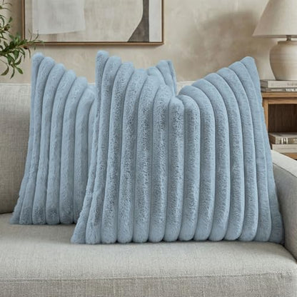 FUTEI Pack of 2 Faux Fur Throw Pillow Covers 16x16 Inch, Dusty Blue - color: Dusty Blue, size: 16" x 16" (Pack of 2)