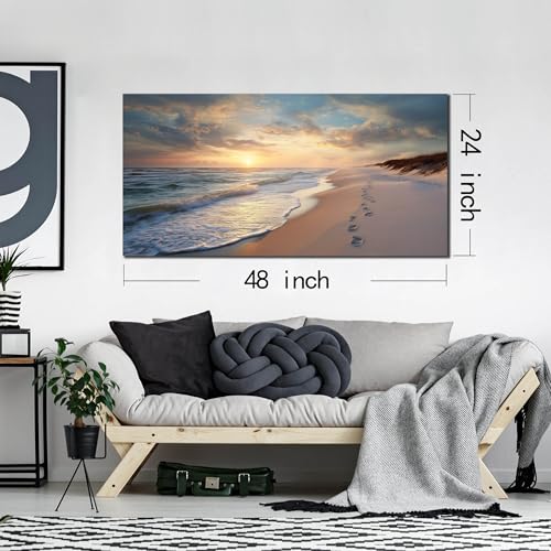 Ouzzlie Ocean Wall Art Blue Picture Art for Living Room - color: Blue, size: 48"L x 24"W