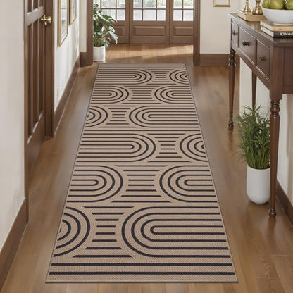 Tangsoo Easy Jute 2x6 Washable Kitchen Runner Rug,Non-Slip Floor Carpet - color: Brown Six Rainbow, size: 2x6ft