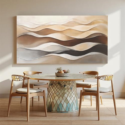 Large Brown White Wavy Stripes Abstract Wall Art For Living Room 29"×58" - color: LAI-11A, size: 58"L x 29"W