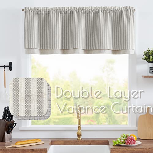 jinchan Stripe Linen Kitchen Valance Curtain, 50x16, 1 Panel, Taupe Grey - color: Boxter Striped | Taupe on Linen, size: 50"W x 16"L (Pack of 1)