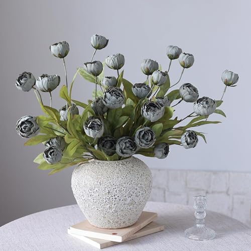 6 Pcs 27" Faux Silk Peony Artificial Flowers Stems for Vase (Dark Gray) - color: Dark Gray