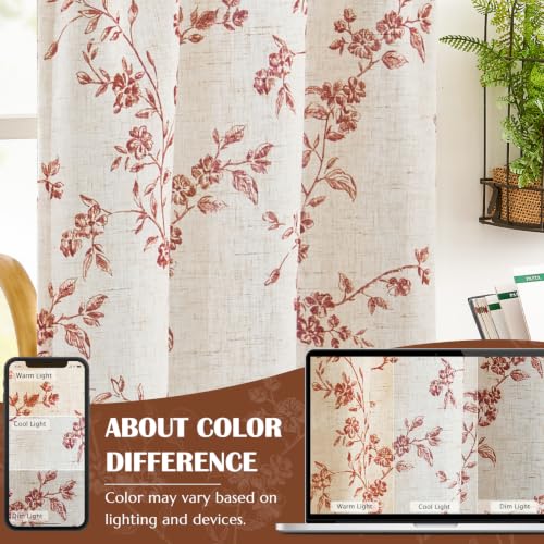 jinchan Floral Linen Kitchen Tier Curtains, 24 Inch, 2 Panels, Terracotta - color: Alisa Terracotta, size: 26"W x 24"L (Pack of 2)