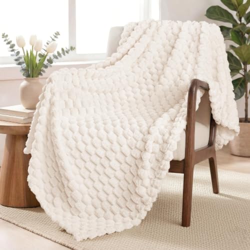 Exclusivo Mezcla Large 3D Fleece Throw Blanket for Couch, Ivory - color: Ivory, size: Throw ( 50x70 IN )