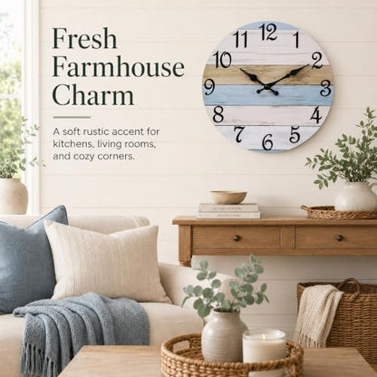 CHYLIN Wall Clock Silent Non-Ticking Battery Operated Rustic Wood Grain - color: C-dark Brownish Blue, size: 8 inch