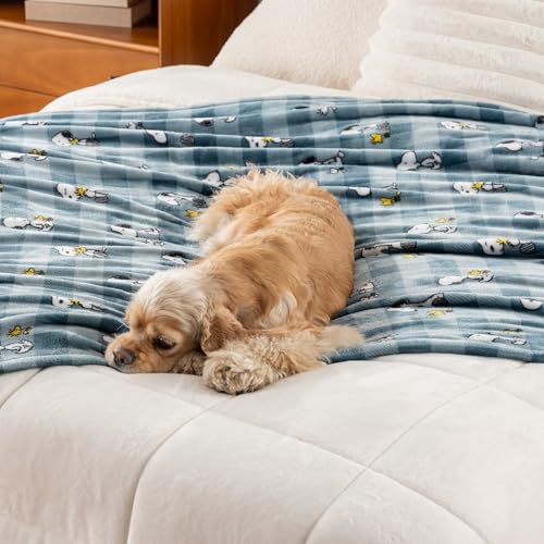 Berkshire Blanket Peanuts® VelvetLoft® Cute Character Snoopy Plush Throw Blanket,Peanuts Snoopy Everyday Buffalo Plaid Navy Tonal,Throw 55 in x 70 in (Official Peanuts® Product) - color: Navy Tonal, size: Throw (55 in x 70 in)