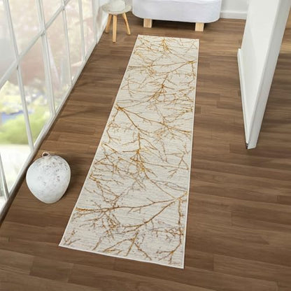 LUXE WEAVERS Modern Abstract Non-Shedding Area Rug Gold 2x8 - color: Gold, size: 2' x 8' (Rectangular)
