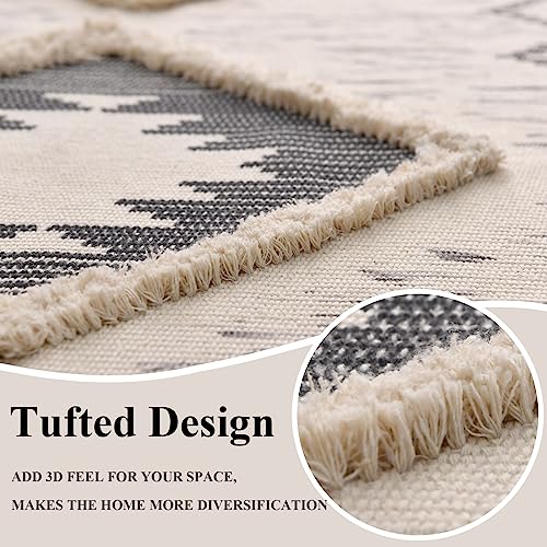 Boho Runner Rug 2'x6', Washable Hallway Rug Runner Non Slip Rubber Backed, Kitchen Farmhouse Area Rug Floor Mat with Tassels, Tufted Woven Cotton Entryway Carpet, Grey - color: Grey, size: 2' x 6' (Runner)