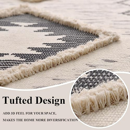 Boho Runner Rug 2'x6', Washable Hallway Rug Runner Non Slip Rubber Backed, Kitchen Farmhouse Area Rug Floor Mat with Tassels, Tufted Woven Cotton Entryway Carpet, Grey - color: Grey, size: 2' x 6' (Runner)