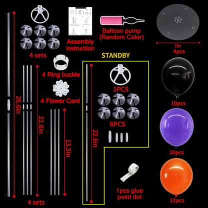TONIFUL 4 Black Purple Orange Balloon Stand Balloon Centerpieces for Table - color: Black Purple Orange