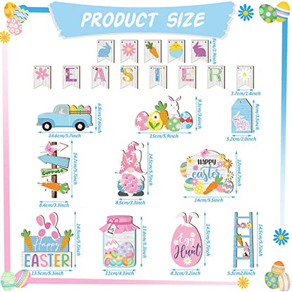 Marsui Easter Tiered Tray Decor Happy Easter Tiered Tray Ornament Rustic Farmhouse Spring Sign Bunny Truck Gnome Egg Wooden Sign for Home Table Decor(Cute) - style: Cute