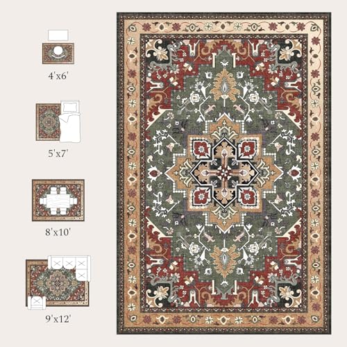Rugflix 9x12 Area Rugs for Living Room, Washable Red Green Large Rug - color: Red Green, size: 9' x 12' (Rectangular)