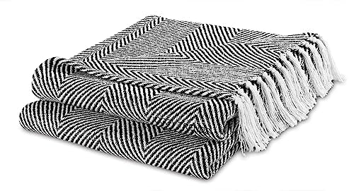 Cotton Throw Blankets - Rustic Ottoman Throw & Batik Chair Blanket Throw - Striped Throw Blanket with Fringe - Picnic Throw 50"x60" - Set of Two (Chevron Green) - color: Chevron Green