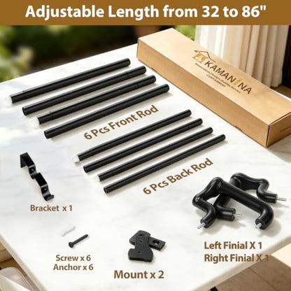 KAMANINA Double Curtain Rod 32 to 86 Inch, Black Wrap Around Drapery Rods - color: Black, size: 32-86"