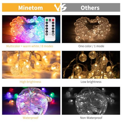 Minetom Globe String Lights - color: Globe - Warm White + Multicolor - 33 FT